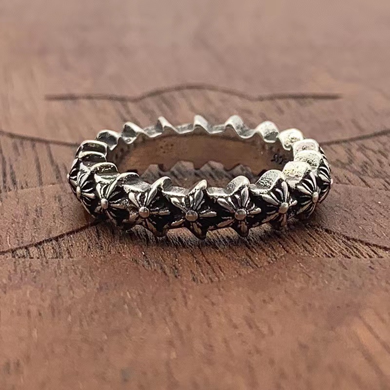 CHROME HEARTS Nhẫn Mạ Bạc 925 Hình Ngôi Sao Năm Cánh Đính Đinh Tán Phong Cách retro