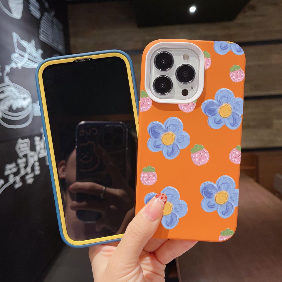 Ốp Điện Thoại silicon Dẻo Hình Hoa Tím 3 Trong 1 Cho iPhone 14Promax 13 12 11 7Plus 7 X Xs Max XR