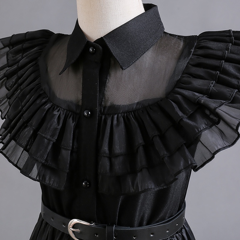 Đầm Lưới Không Tay Hai Lớp Màu Đen Phong Cách Gothic Dự Tiệc Cho Bé Gái