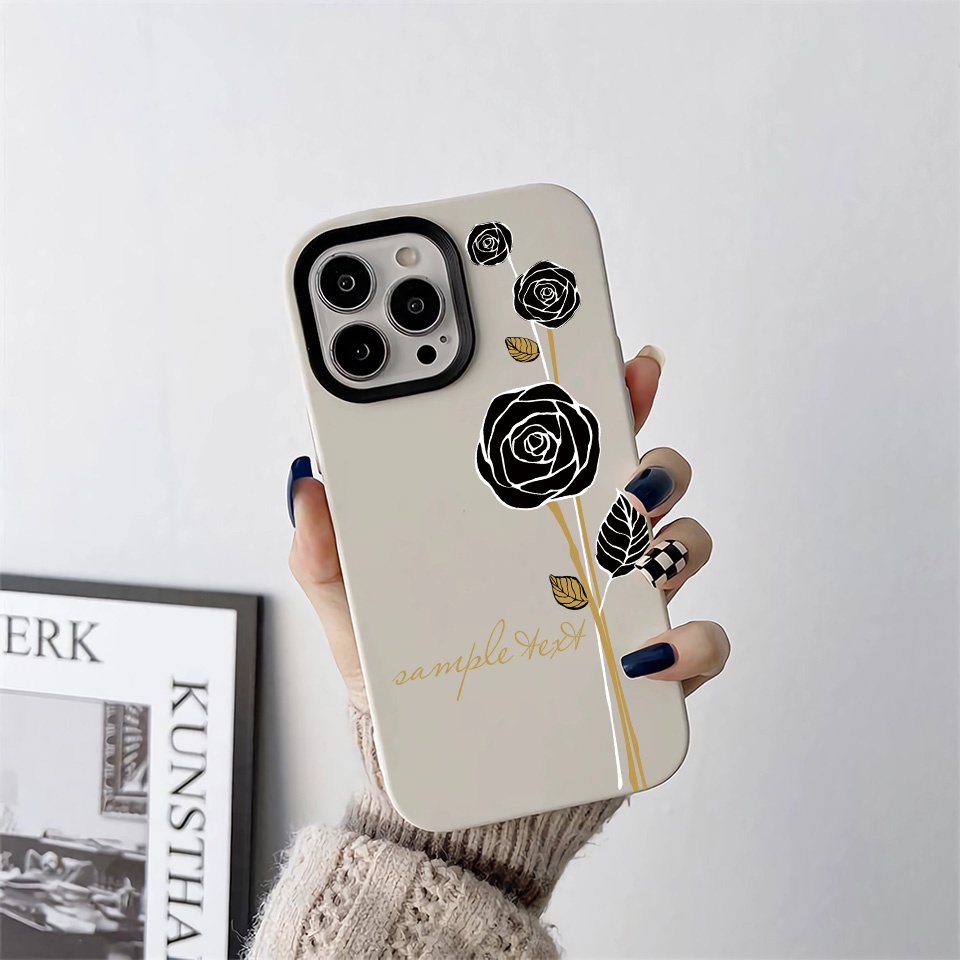 Ốp Điện Thoại silicon Dẻo Màu Đen Họa Tiết Hoa Hồng 3 Trong 1 Cho iPhone 14Promax 13 12 11 7Plus 7 X Xs Max XR