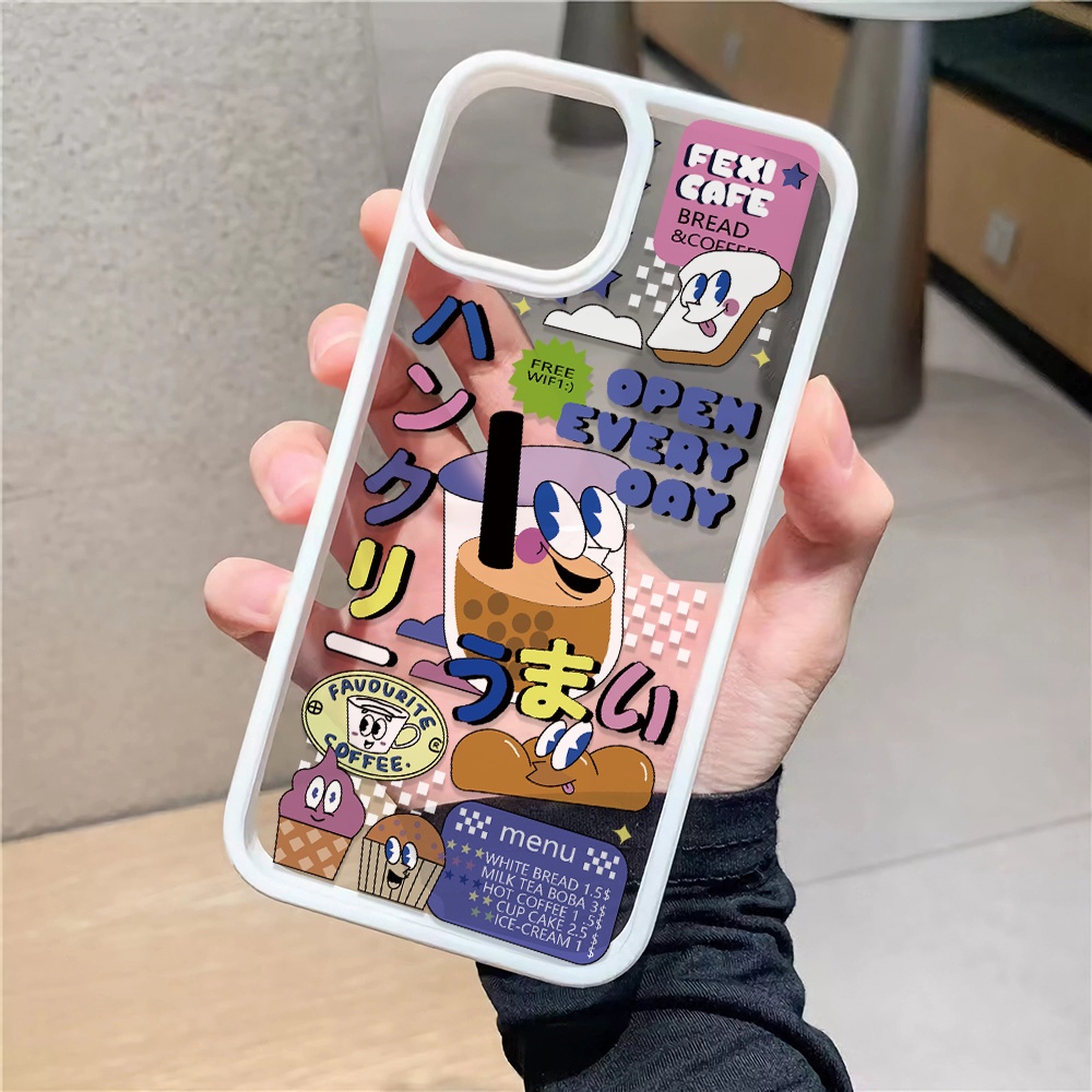 Ốp Điện Thoại Nhựa Acrylic Cứng Trong Suốt Hình Trà Sữa Cho iphone 14promax 11 13 12 7Plus 8 X XS Max