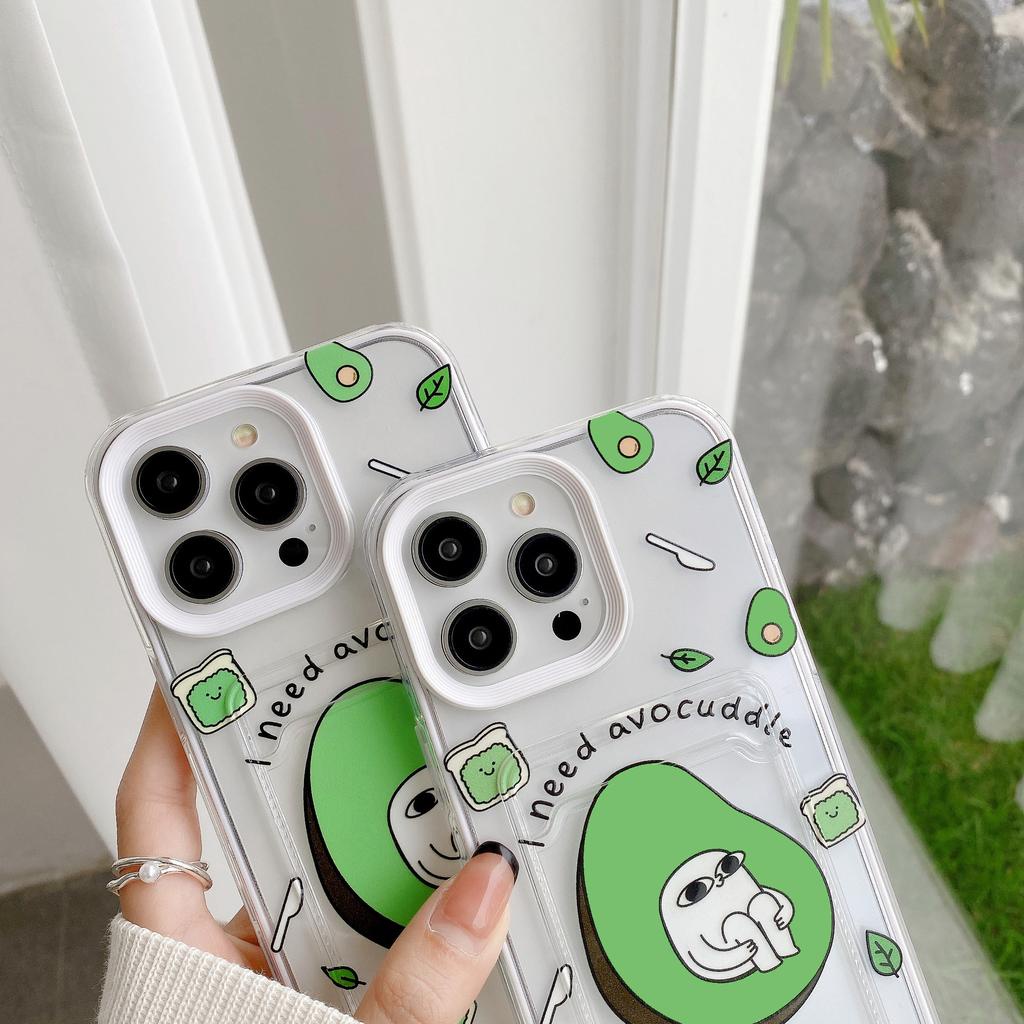 Ốp Điện Thoại Hình Trái Bơ 3 Trong 1 Có Ngăn Đựng Thẻ Cho iPhone 14promax 13 12 11 7Plus X XR XSMAX