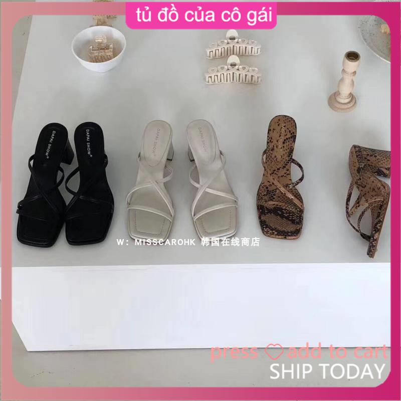 giày cao gót Áo Thun Mùa Hè Phong Cách Mới 2022|Hàn Quốc|Giày Sandal Cao Gót Mũi Vuông Phong Cách Retro Cho Nữ