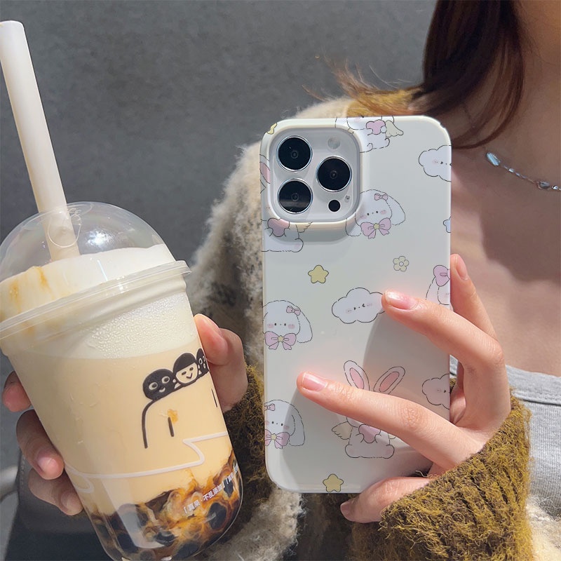 Ốp Điện Thoại Cứng Chống Sốc Hình Thỏ Và Mây cherry Cho iphone 14promax 11 13 12 7Plus 8 X XS Max