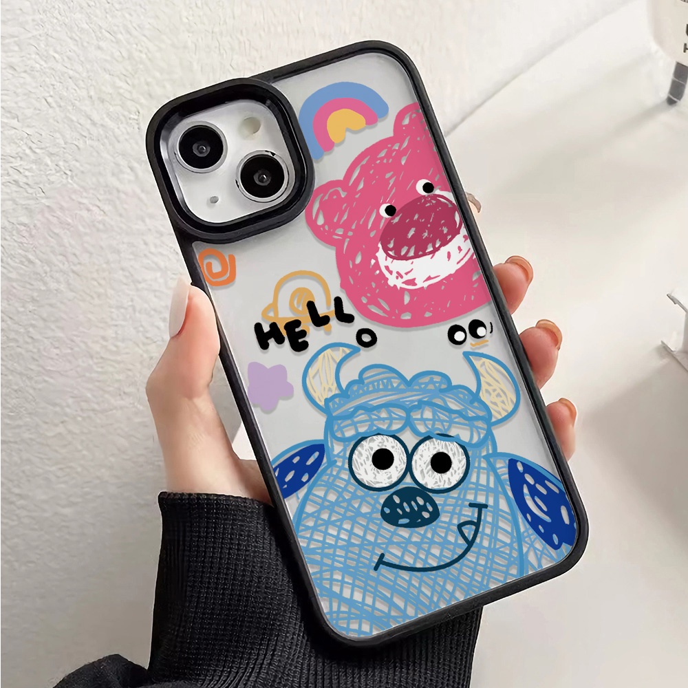 Ốp Điện Thoại Nhựa Acrylic Cứng Trong Suốt In Hình Quái Vật Lotso Đáng Yêu Cho iphone 14 pro Max 11 13 12 7Plus 8 X XS Max