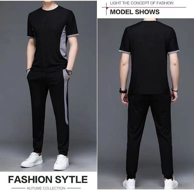 Bộ Đồ Thể Thao Áo Thun Tay Ngắn Phối Quần Dài Dáng Rộng Thời Trang Mùa Hè Cho Nam