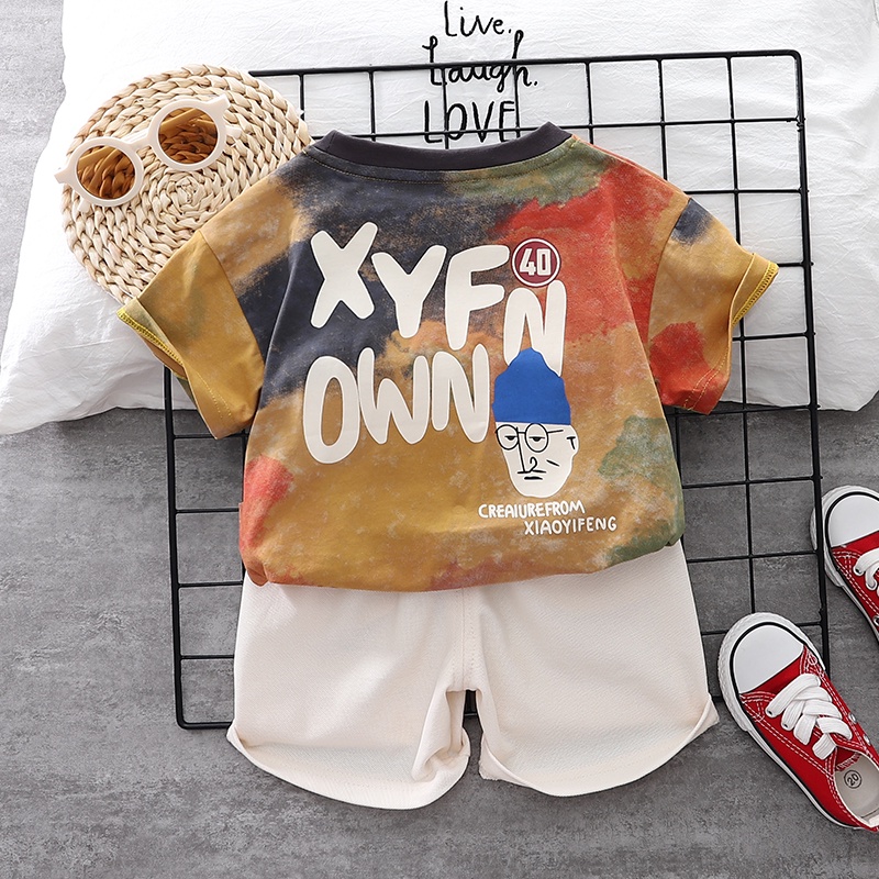 Set Đồ Mùa Hè 2 Món Gồm Áo Thun + Quần Ngắn In Họa Tiết Hoạt Hình Cho Bé Sơ Sinh
