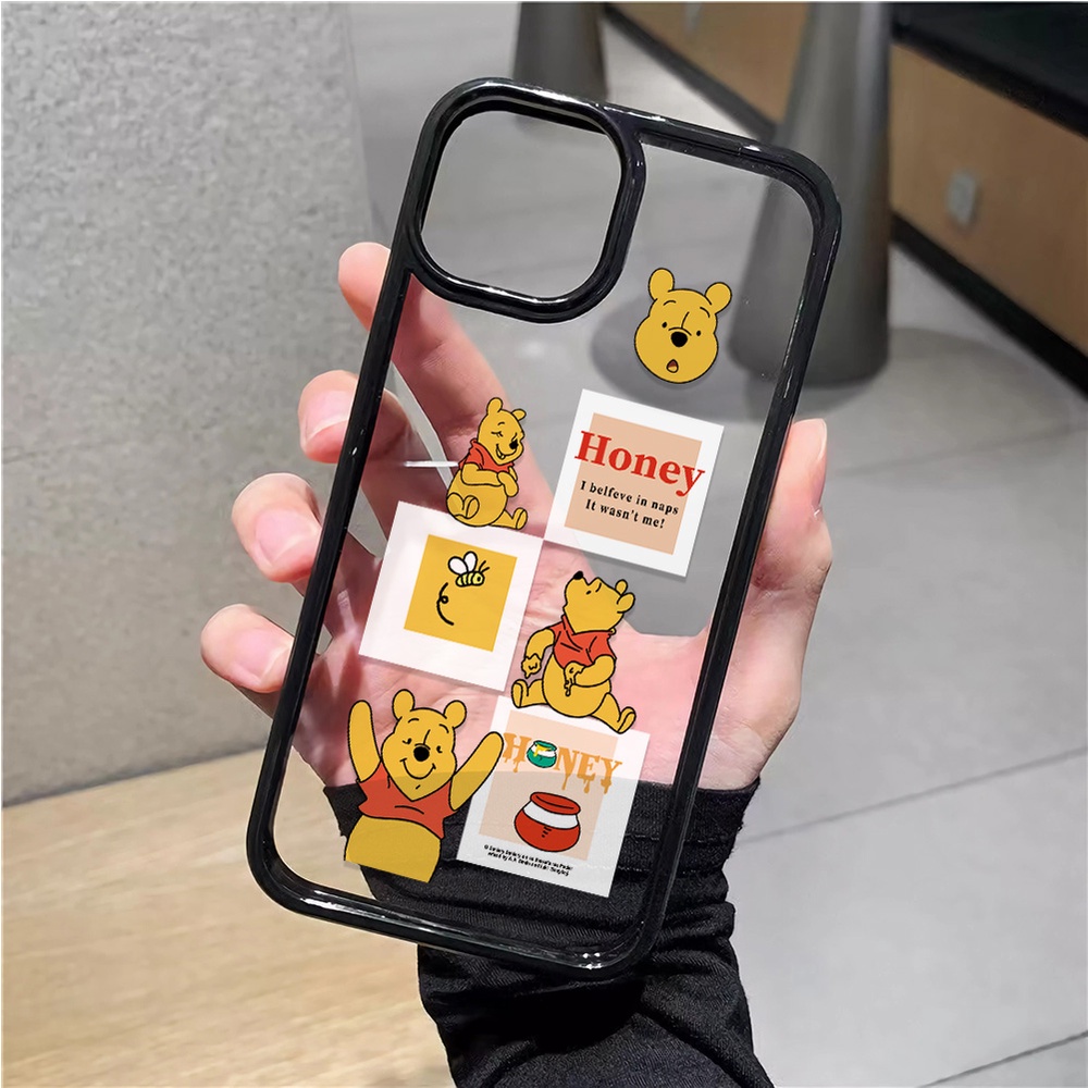 Ốp Điện Thoại Nhựa Acrylic Cứng Trong Suốt Hình Gấu Winnie Và Mật Ong Cho iphone 14 pro Max 11 13 12 7Plus 8 X XS Max