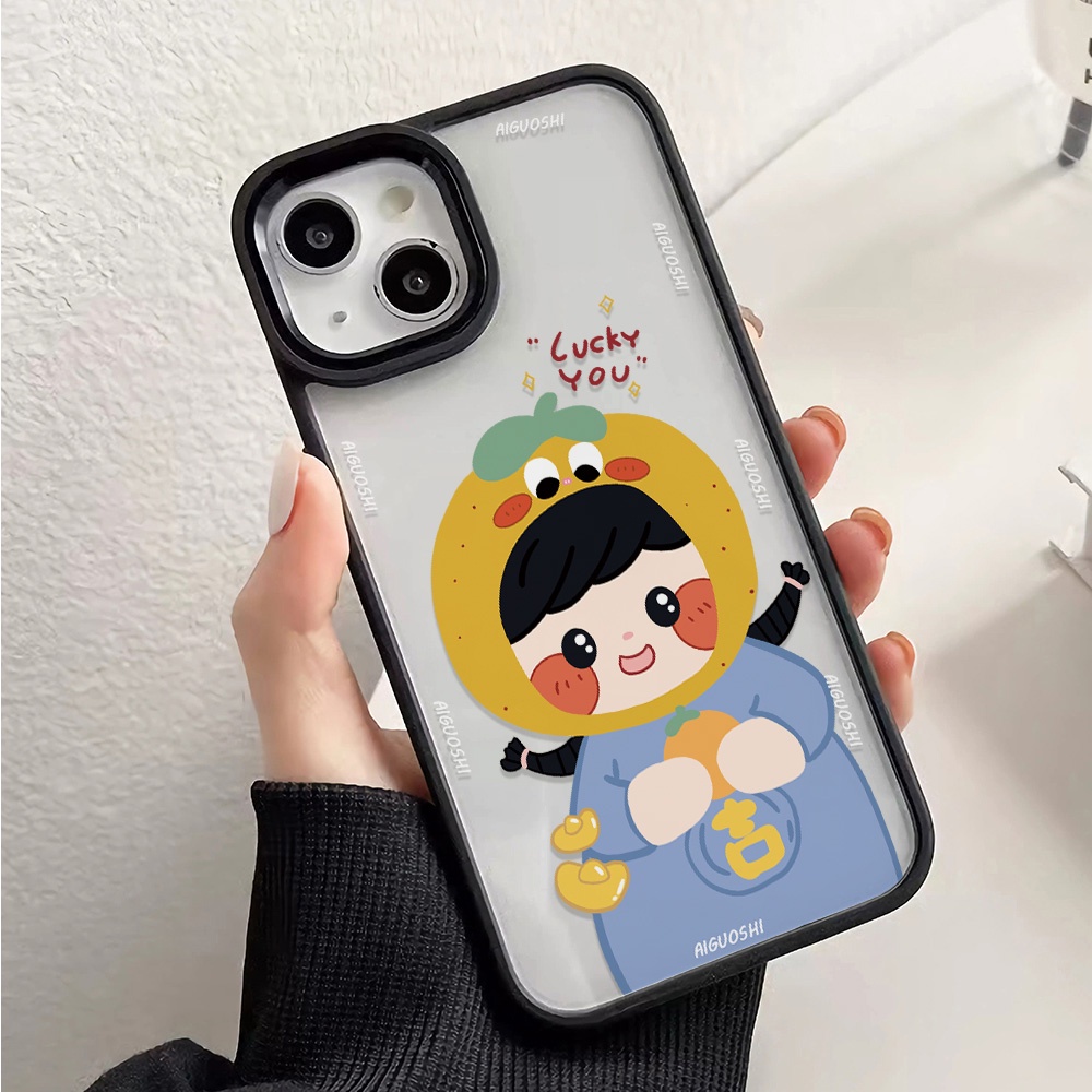 Ốp Điện Thoại Nhựa Acrylic Cứng Trong Suốt Hình Cô Gái Màu Cam Cho iphone 14 pro Max 11 13 12 7Plus 8 X XS Max