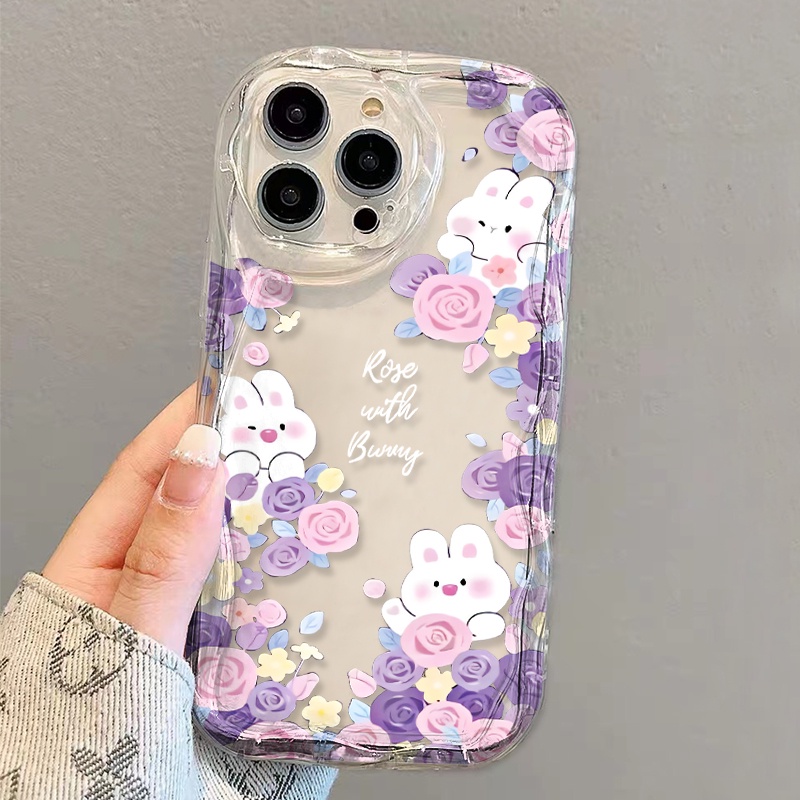 Ốp Điện Thoại Dẻo Trong Suốt Họa Tiết Hoa &amp; Thỏ Dễ Thương Cho iphone 14 pro Max 11 13 12 7Plus 8 X XS Max
