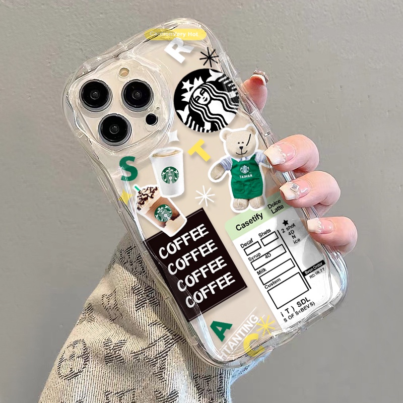 Ốp Điện Thoại Dẻo Trong Suốt Họa Tiết Gấu &amp; Cà Phê Dễ Thương Cho iphone 14 pro Max 11 13 12 7Plus 8 X XS Max