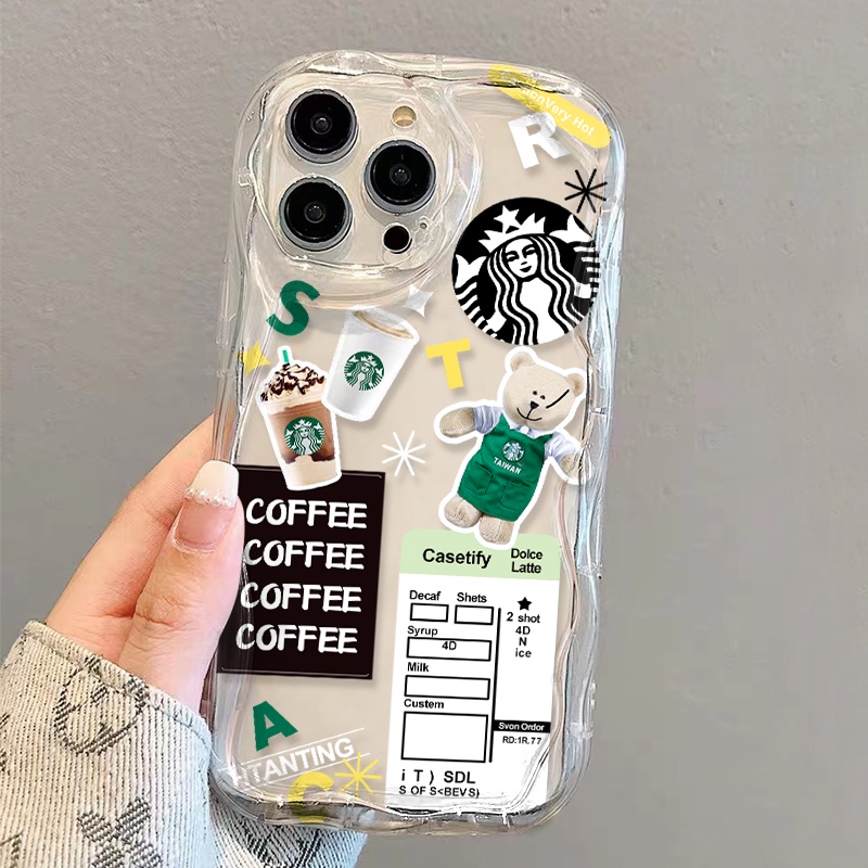 Ốp Điện Thoại Dẻo Trong Suốt Họa Tiết Gấu &amp; Cà Phê Dễ Thương Cho iphone 14 pro Max 11 13 12 7Plus 8 X XS Max