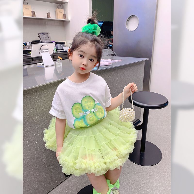 Bộ Áo Thun Tay Ngắn In Hình Thỏ Kèm Chân Váy Thời Trang Mùa Hè Cho Bé Gái