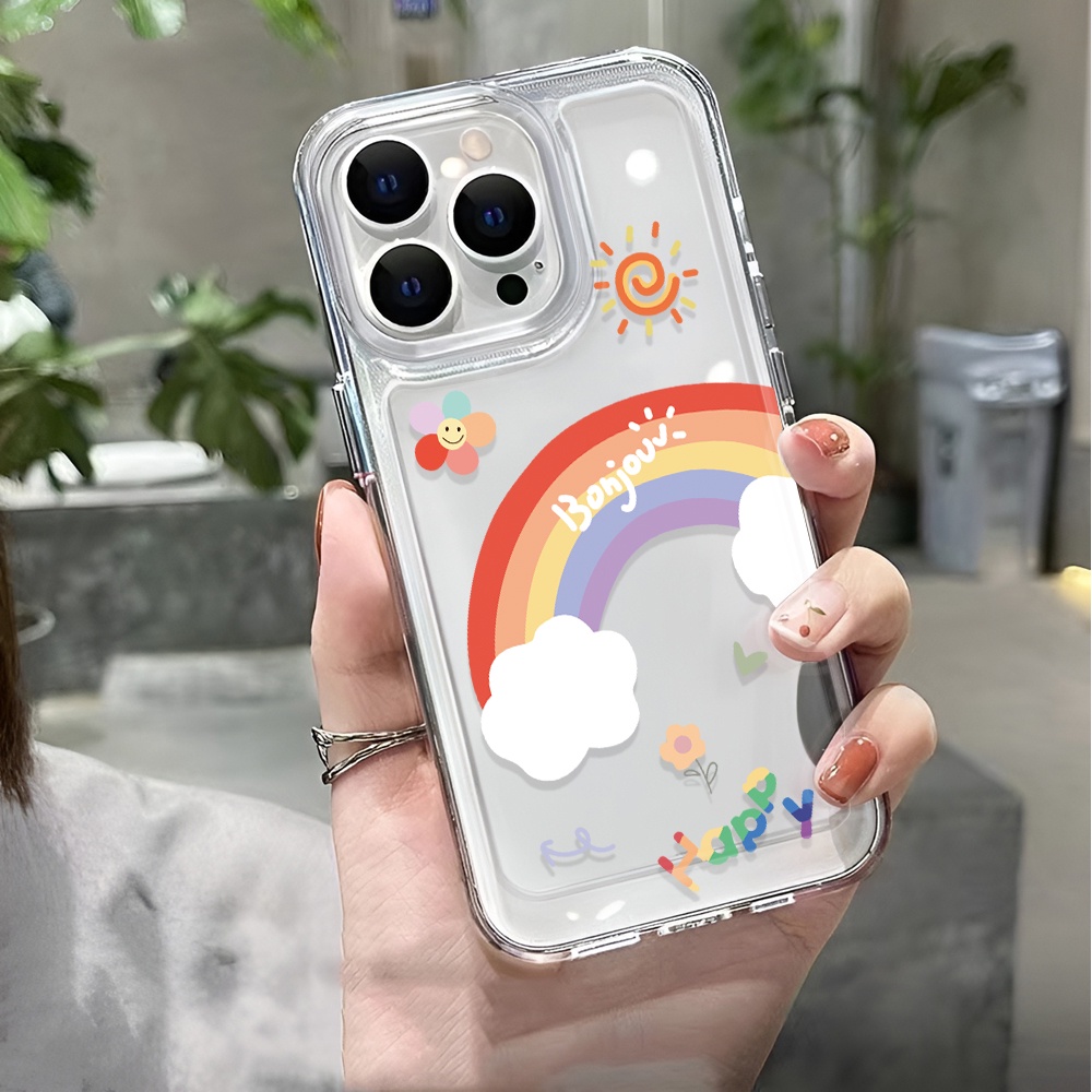 Ốp Điện Thoại Trong Suốt Họa Tiết Cầu Vồng Dành Cho iphone 14 pro max 11 13 12 7 8 Plus X XR XSMax