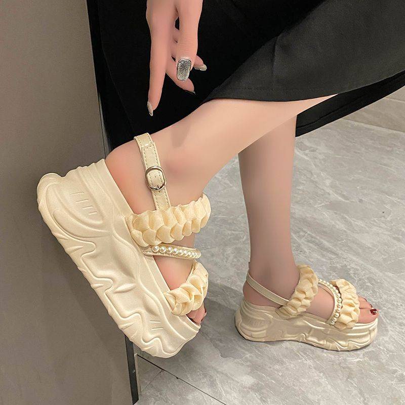 Dép Sandal Đế Dày Đính Đá Thời Trang Dành Cho Nữ