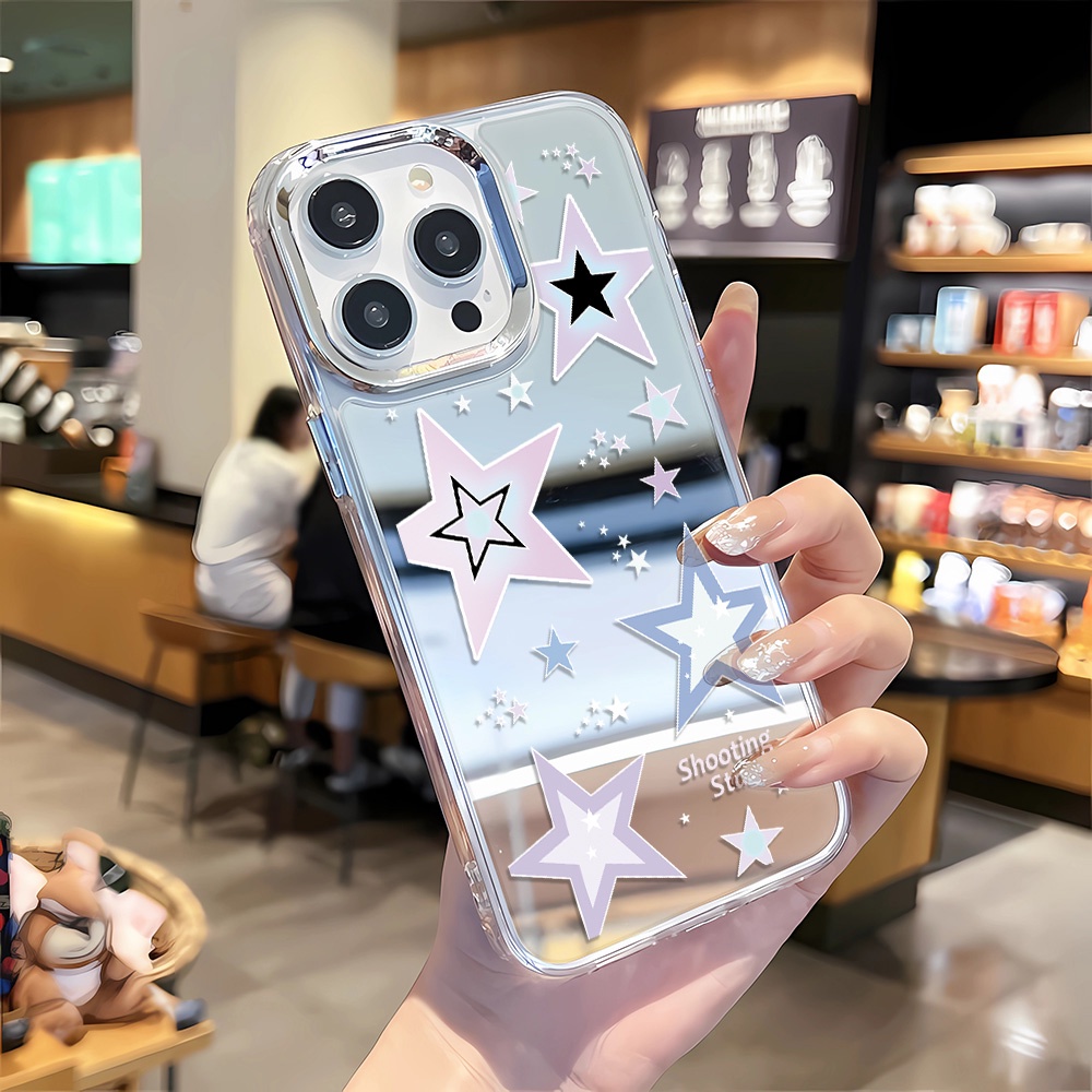 Ốp Điện Thoại Tráng Gương Viền Kim Loại Họa Tiết Ngôi Sao Thời Trang Cho iphone 14 pro max 11 12 13 8 7 Plus X XR
