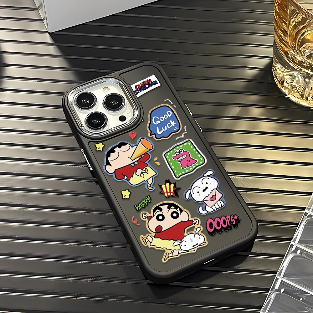 Ốp Điện Thoại Silicone Khung Kim Loại In Hình Cậu Bé Bút Chì Shin chan Cho iphone 14ProMax 11 13 12 7Plus 8 X XS Max