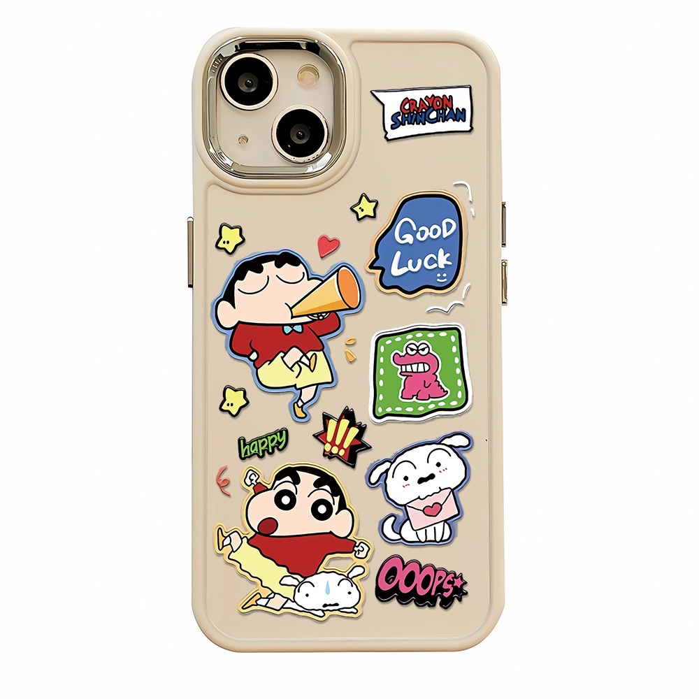 Ốp Điện Thoại Silicone Khung Kim Loại In Hình Cậu Bé Bút Chì Shin chan Cho iphone 14ProMax 11 13 12 7Plus 8 X XS Max