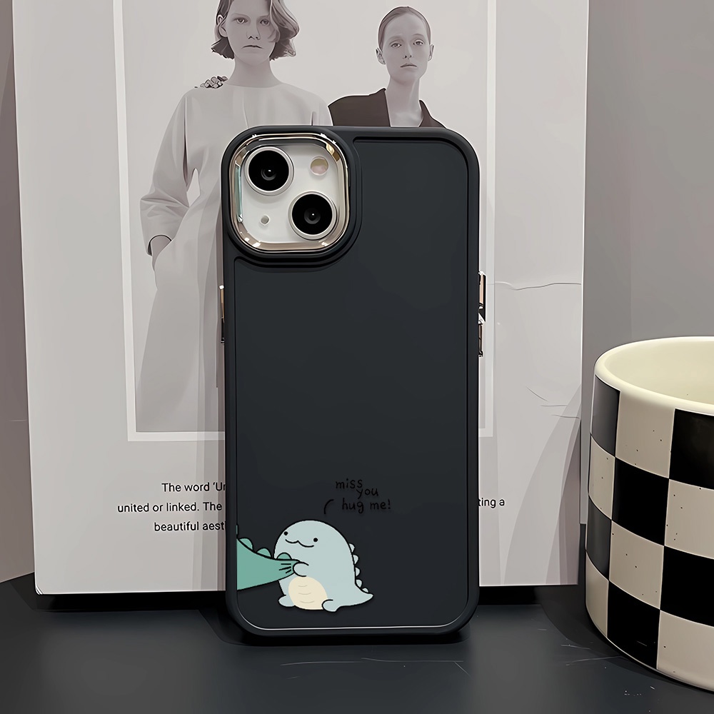 Ốp Điện Thoại Silicone Khung Kim Loại Họa Tiết Khủng Long Màu Xanh Lá Cho iphone 14ProMax 11 13 12 7Plus 8 X XS Max