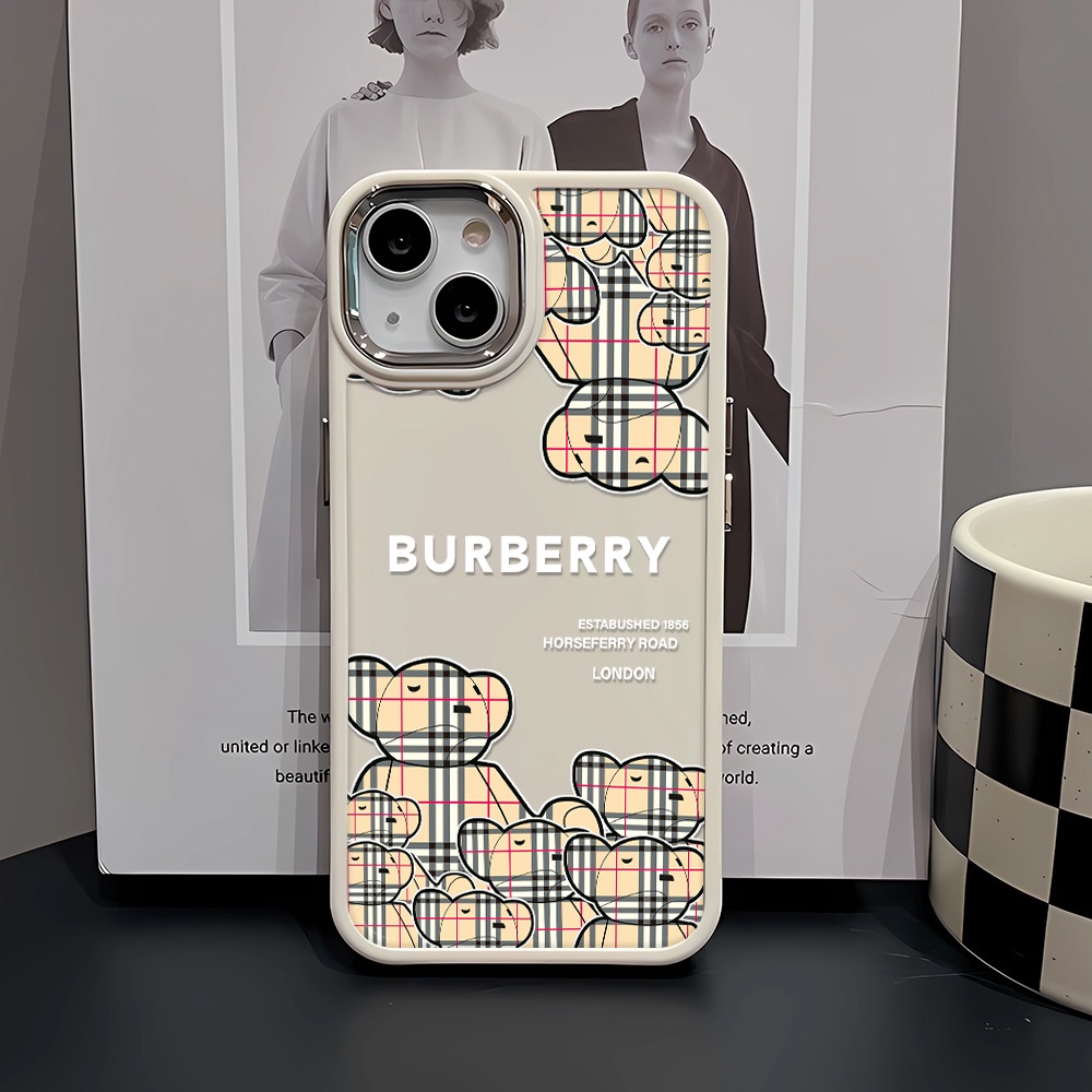 Ốp Điện Thoại Silicone Khung Kim Loại In Hình Gấu Hoạt Hình Đáng Yêu Cho iphone 14ProMax 11 13 12 7Plus 8 X XS Max