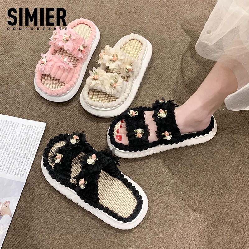 [Hàng Có Sẵn Giao Hàng Nhanh] Dép Sandal Đế Dày Đính Hoa Thời Trang Mùa Hè 2023 Phong Cách Mới Cho Nữ