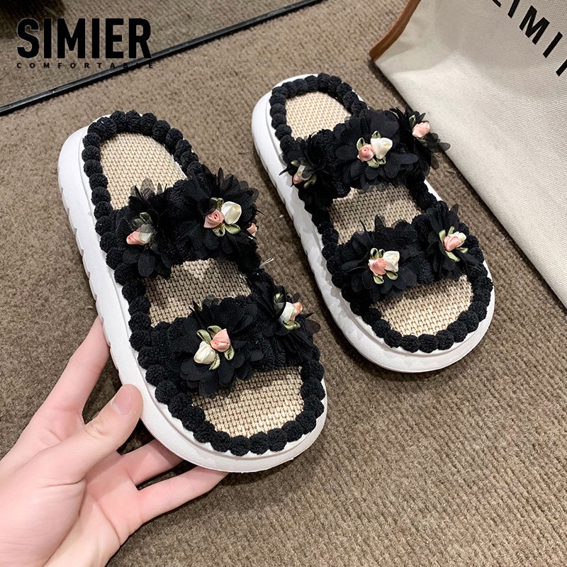 [Hàng Có Sẵn Giao Hàng Nhanh] Dép Sandal Đế Dày Đính Hoa Thời Trang Mùa Hè 2023 Phong Cách Mới Cho Nữ