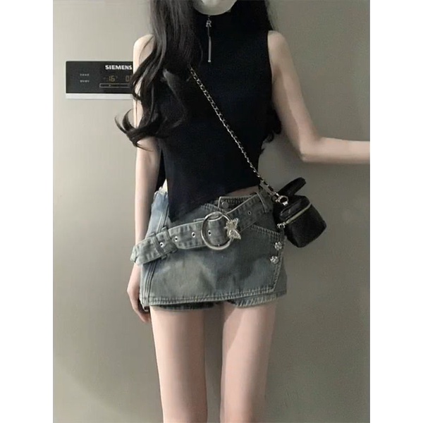 [Hàng Có Sẵn Giao Hàng Nhanh] Váy Culottes Denim Dáng Chữ a Lưng Cao Phong Cách Retro Mỹ Mùa Hè Mới Hợp Thời Trang Cho Nữ