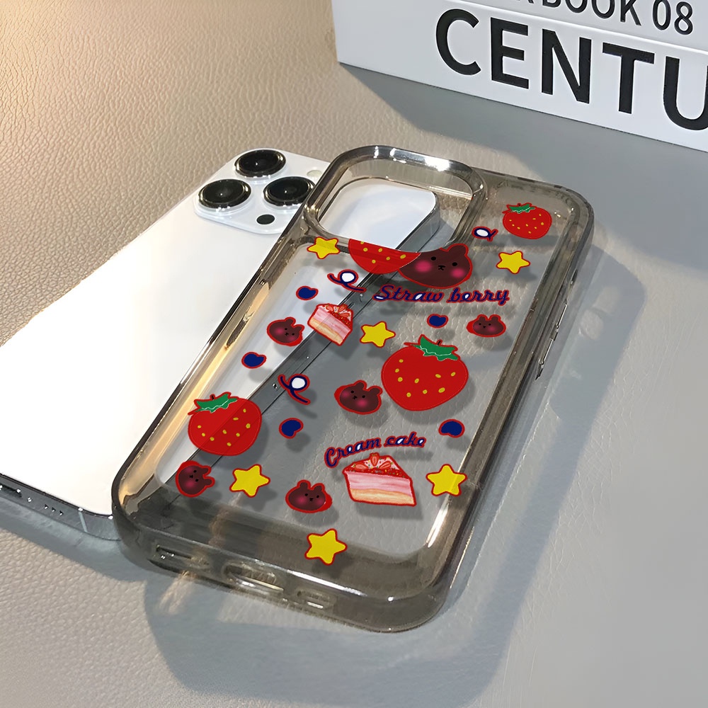 Ốp Điện Thoại Trong Suốt Chống Sốc In Hình Bánh Dâu Hoạt Hình Cho iphone 14 pro max 11 13 12 7 8 Plus X XR XSMax