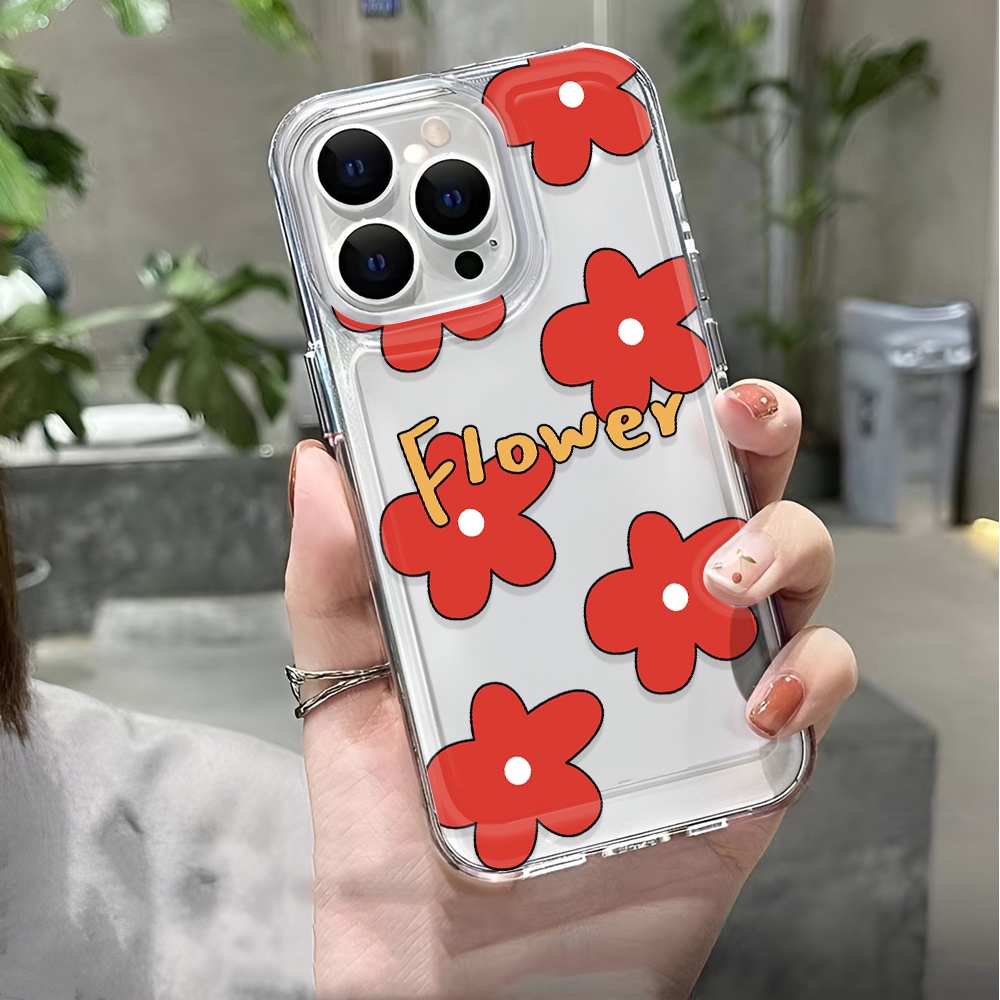 Ốp Điện Thoại Trong Suốt Họa Tiết Hoa Đỏ Thời Trang Chống Sốc Cho iphone 14 pro max 11 13 12 7 8 Plus X XR XSMax