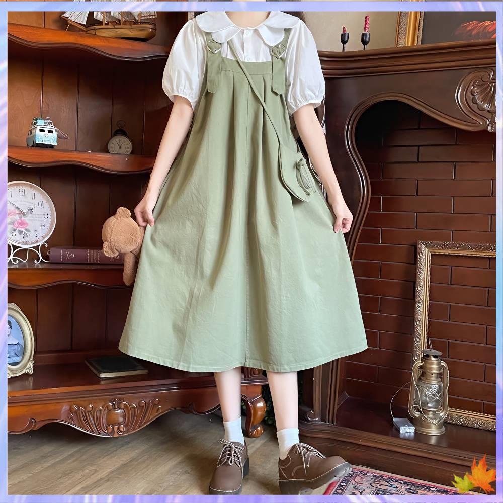 set babydoll váy babydoll tay phồng Áo Sơ Mi Búp Bê Phong Cách Mới + Váy Yếm Hai Dây Dáng Rộng Dài Vừa Phải Ngọt Ngào Thời Trang Mù