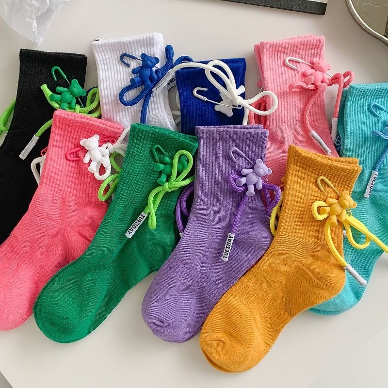 Hàng Mới Về Vớ Cotton Trơn Màu Kẹo Hình Gấu Dễ Thương Thời Trang Xuân Thu Phong Cách Hàn Quốc Cho Nữ