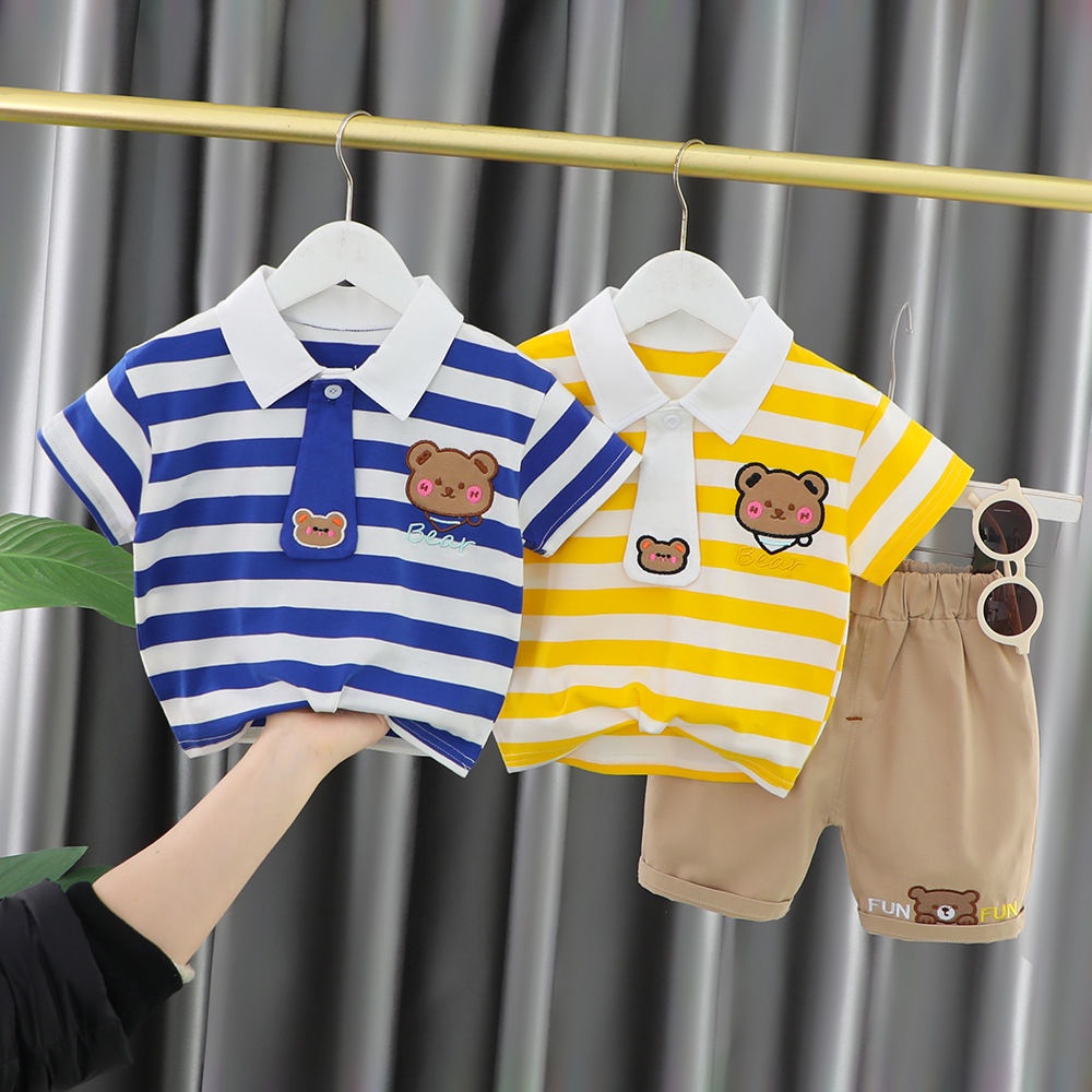 Áo Thun POLO Tay Lửng Họa Tiết Kẻ Sọc Thời Trang Mùa Hè 2023 Mới Phong Cách Hàn Quốc Cho Bé Trai