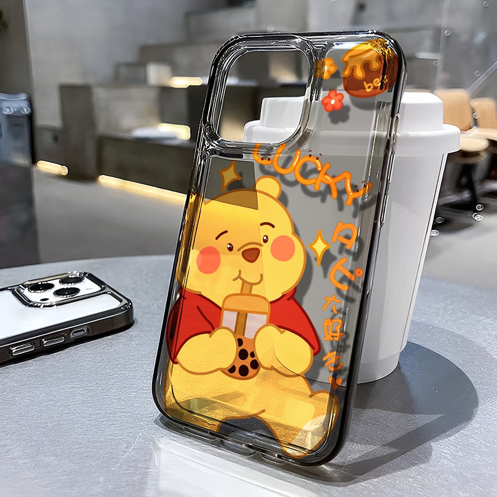 Ốp Điện Thoại Trong Suốt Chống Sốc In Hình Gấu Pooh Uống Trà Sữa Cho iphone 14 pro max 11 13 12 7 8 Plus X XR XSMax