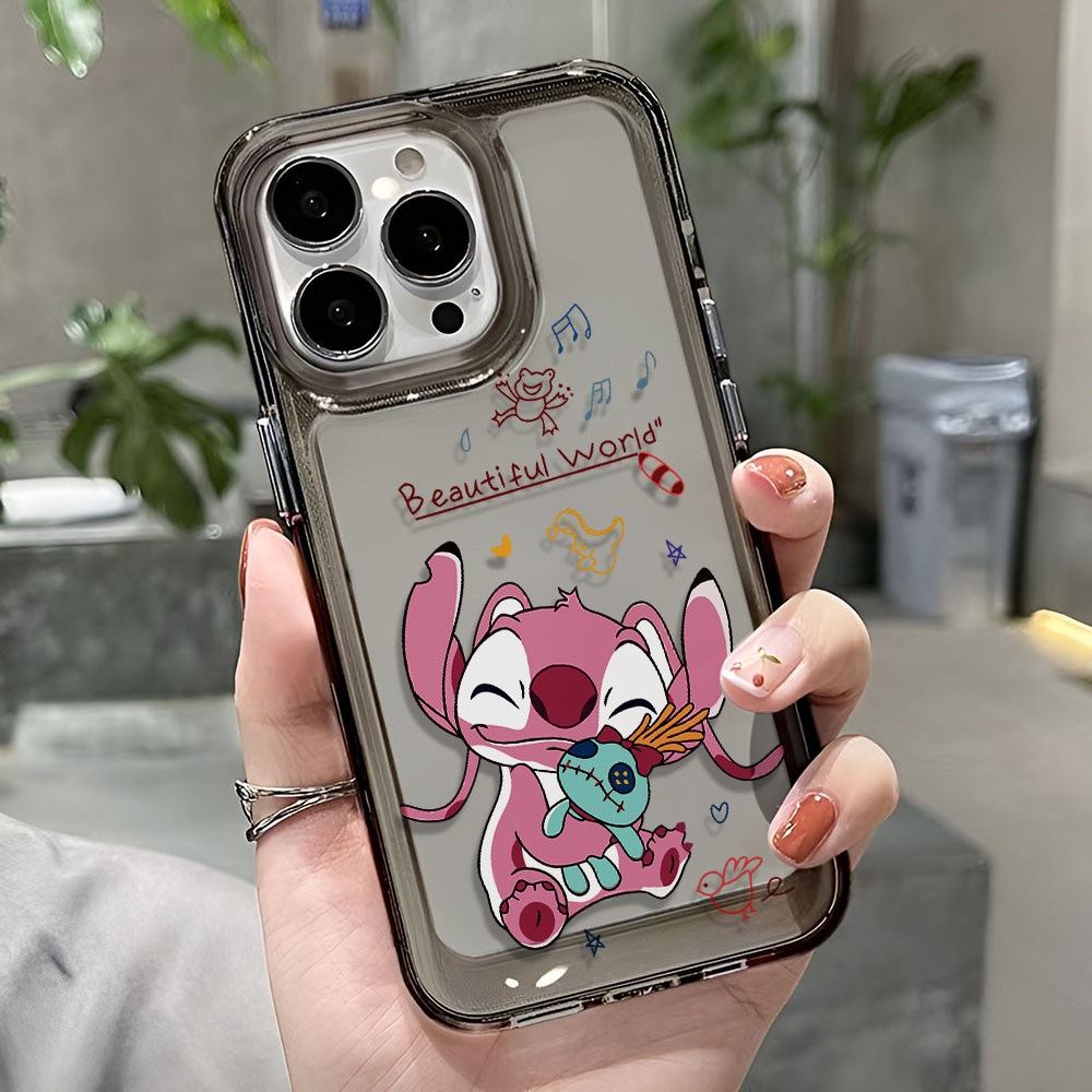 Ốp Điện Thoại Trong Suốt Chống Sốc In Hình Stitch Hồng Cho iphone 14 pro max 11 13 12 7 8 Plus X XR XSMax