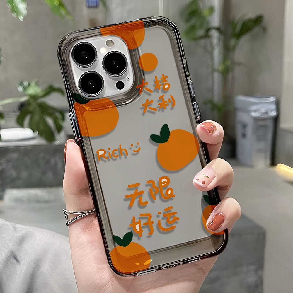 Ốp Điện Thoại Trong Suốt Họa Tiết Trái Cam May Mắn Chống Sốc Cho iphone 14 pro max 11 13 12 7 8 Plus X XR XSMax