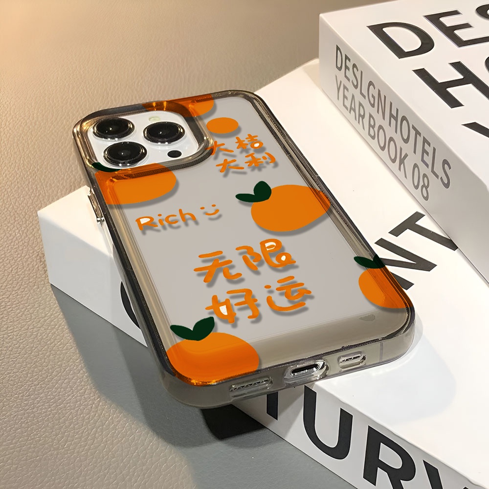 Ốp Điện Thoại Trong Suốt Họa Tiết Trái Cam May Mắn Chống Sốc Cho iphone 14 pro max 11 13 12 7 8 Plus X XR XSMax