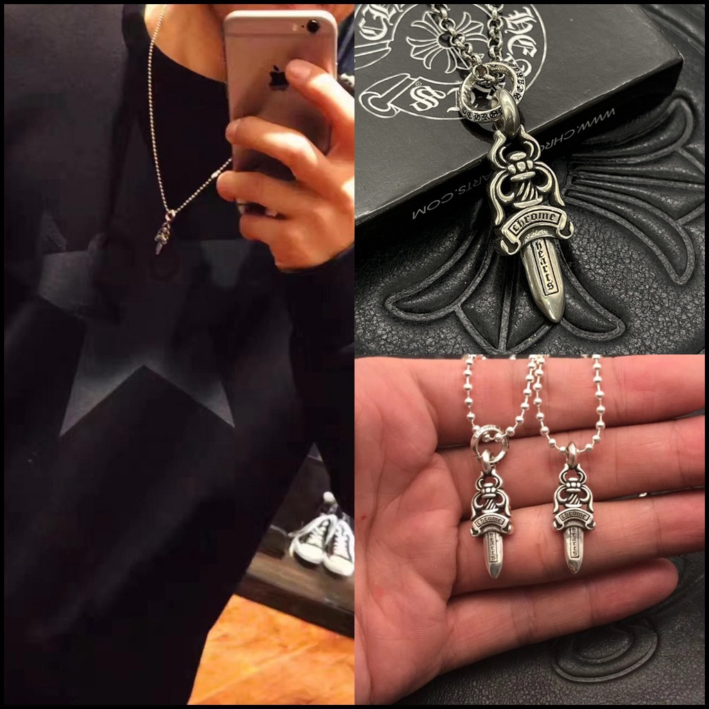 Chrome Hearts Vòng cổ Mạ Bạc 925 Mặt Hình Thanh Kiếm Phong Cách Hip Hop