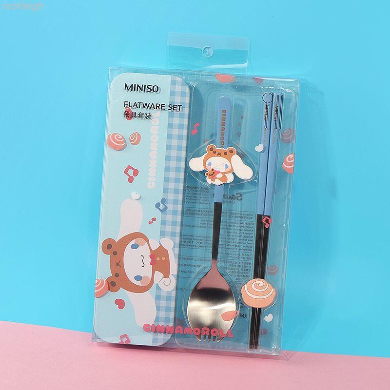 Bộ đồ ăn Miniso Sanrio di động học sinh dễ thương con chó quế trẻ em đũa thìa Kuromi Melody Portable 668