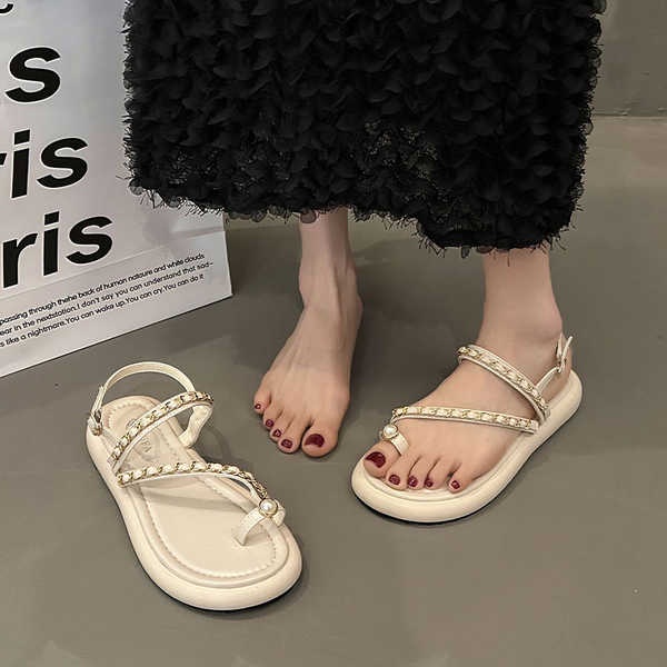 Dép Sandal Đế Xuồng Phối Dây Xích Thời Trang Dành Cho Nữ