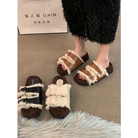 Dép bông phụ nữ dép lông vũ cổ điển mặc bên ngoài phụ nữ mùa hè 2023 phong cách mới cảm giác cao cấp