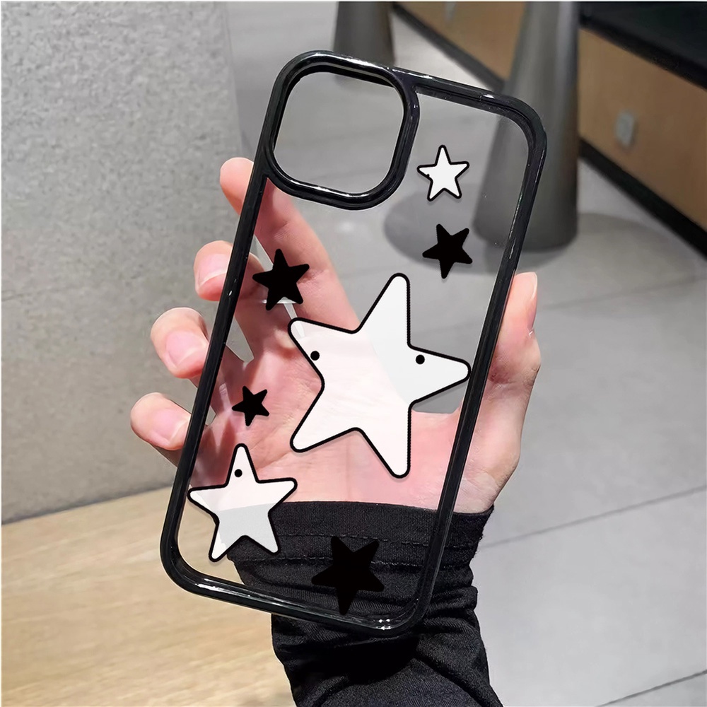 Ốp Điện Thoại Acrylic Cứng Trong Suốt Họa Tiết Ngôi Sao Trắng Đen Cho iphone 14promax 11 13 12 7Plus 8 X XS Max