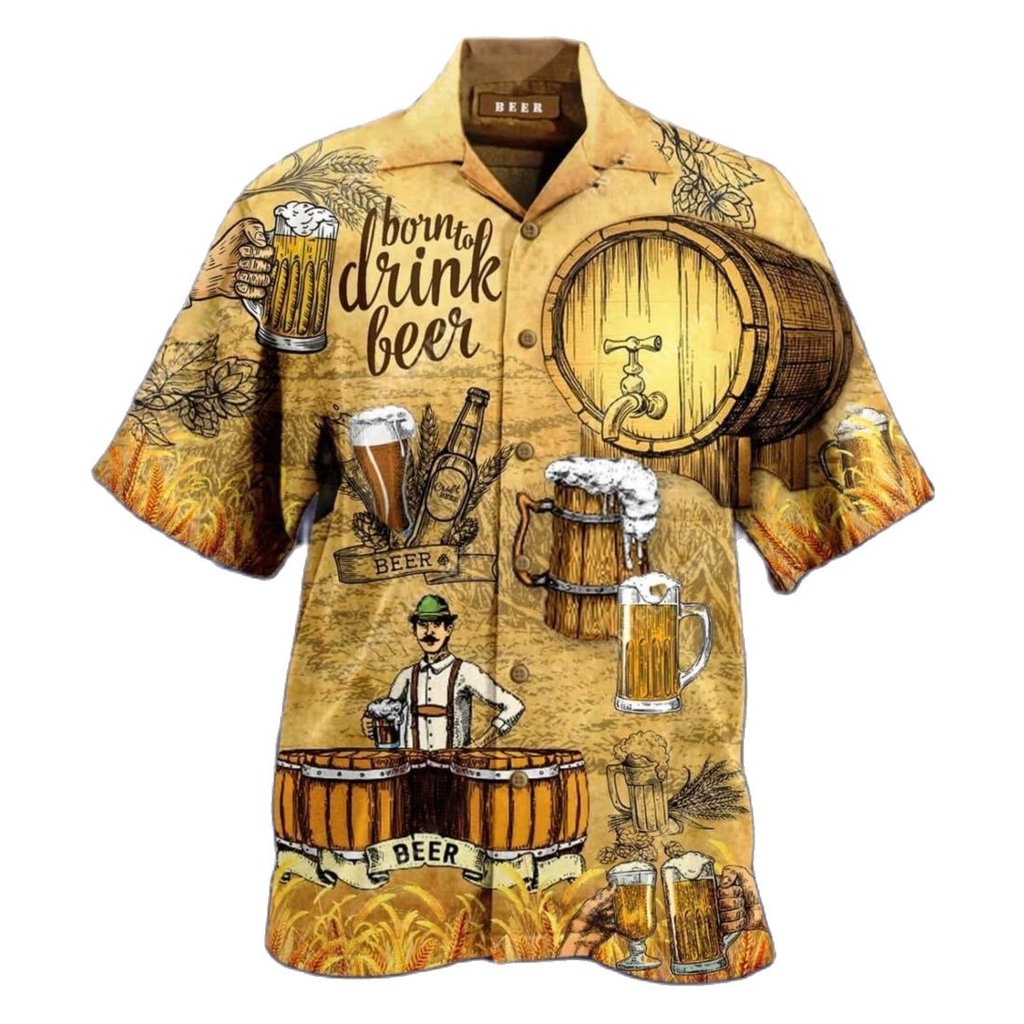 Áo Sơ Mi Tay Ngắn In Họa Tiết Bia 3d Phong Cách Hawaii Thời Trang Đi Biển Cho Nam Và Nữ