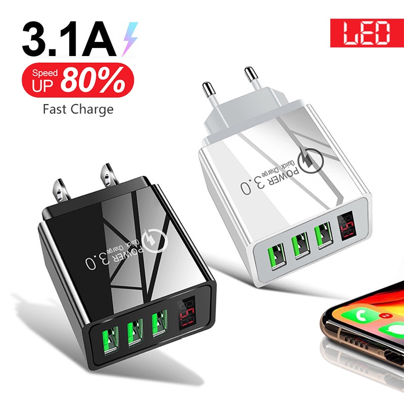 Bộ Sạc Nhanh Điện Thoại 3 Cổng Usb 5V3A US UK Chuẩn Châu Âu Có Màn Hình Kỹ Thuật Số Đa Chức Năng