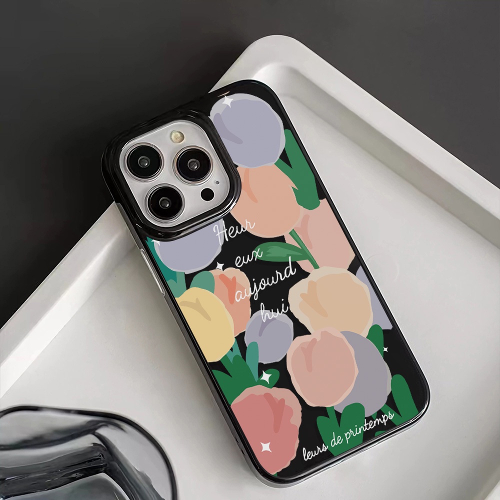 Ốp Điện Thoại Silicone TPU Mềm Bóng In Hình Hoa Tulip Cho iphone 14promax 11 13 12 7Plus 8 X XS Max