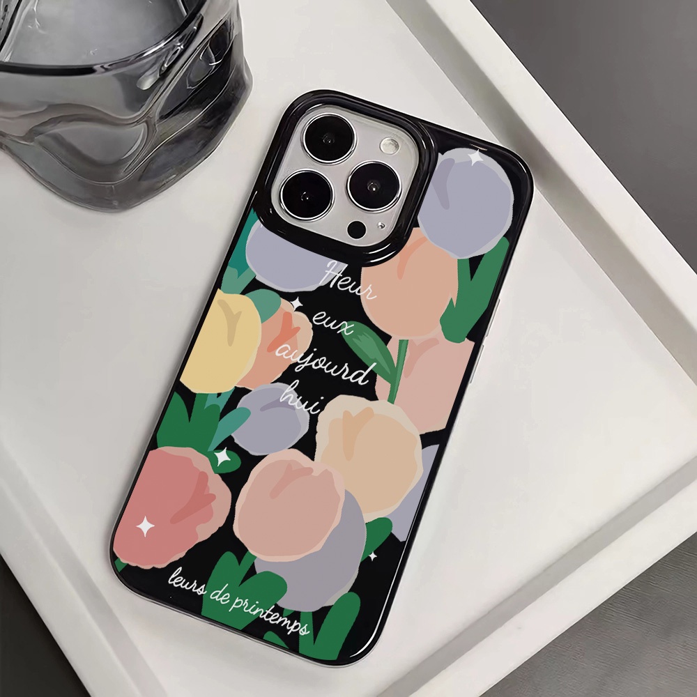 Ốp Điện Thoại Silicone TPU Mềm Bóng In Hình Hoa Tulip Cho iphone 14promax 11 13 12 7Plus 8 X XS Max