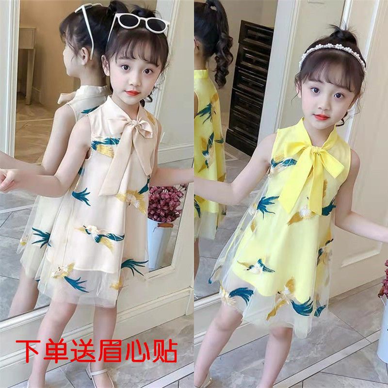 Đầm Hán Phục Thêu Họa Tiết Chim Hạc Phong Cách Phương Tây Mẫu Mới 2022 Thời Trang Mùa Hè Dành Cho Bé Gái