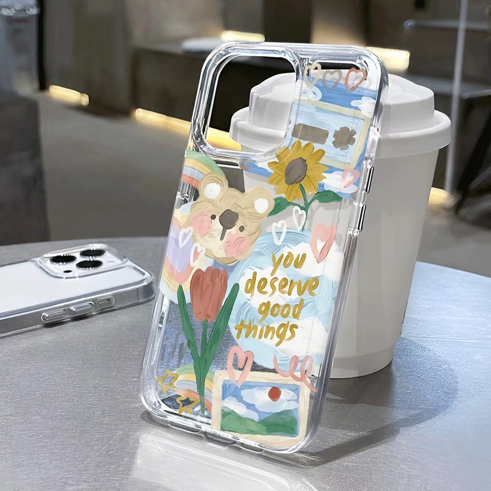 Ốp Điện Thoại Trong Suốt Hình Gấu tulip Cho iphone 14promax 13 12 11 7Plus 7 8 Plus X XR XSMax