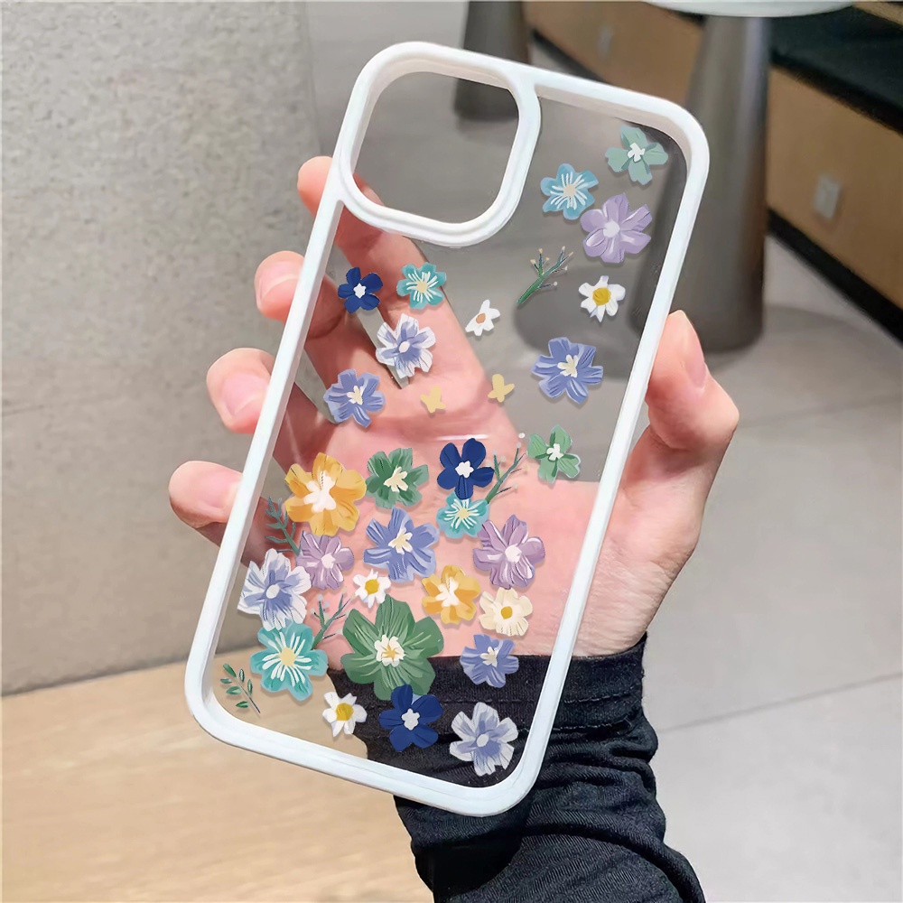 Ốp Điện Thoại Nhựa Acrylic Cứng Trong Suốt Hình Hoa Nhiều Màu Cho iphone 14 pro Max 11 13 12 7Plus 8 X XS Max
