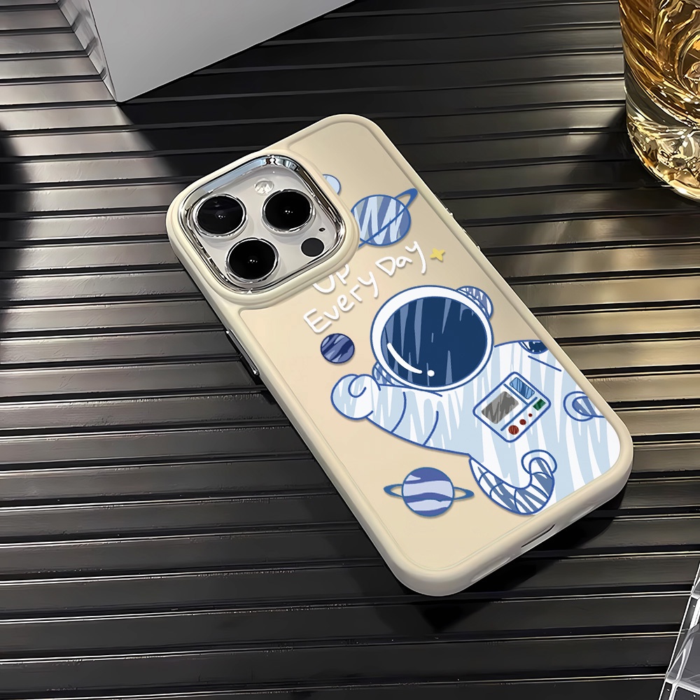 Ốp Điện Thoại Silicone Khung Kim Loại Chống Sốc In Hình Phi Hành Gia Cho iphone 14ProMax 11 13 12 7Plus 8 X XS Max