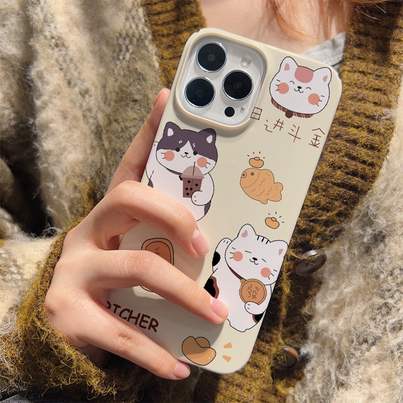 Ốp Điện Thoại Cứng Chống Sốc Hình Mèo May Mắn Cho iphone 14 pro Max 11 13 12 7Plus 8 X XS Max